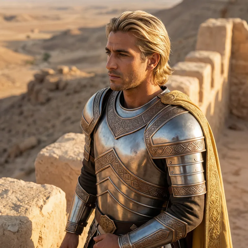 Gleaming Armor-Wearing Prince with Blonde Hair