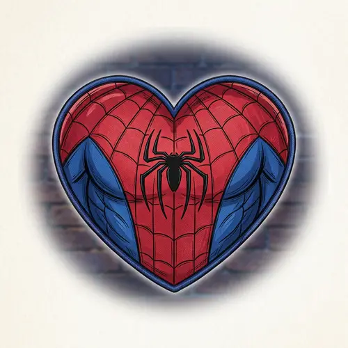 Spider-inspired Heart Design | Red & Blue Stylized Pattern