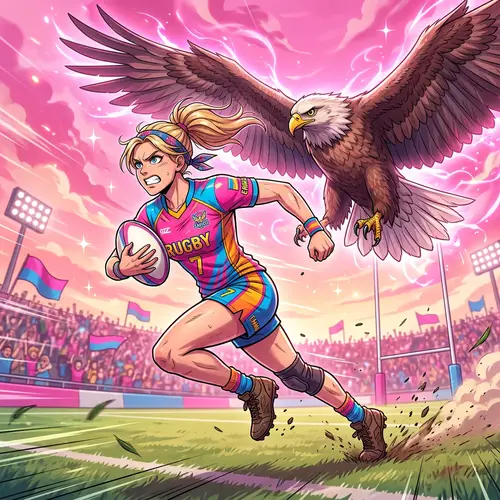 Anime Rugby Girl Player with Huge Eagle Wallpaper for iPhone