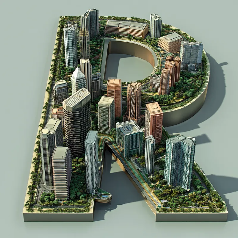 3-D Model of Letter R with Singapore Skyscrapers