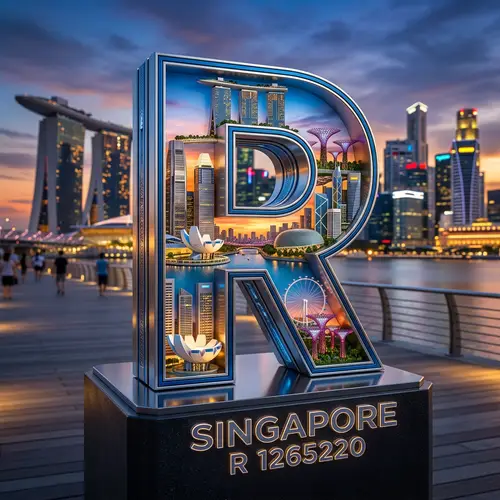 3-D Model of Letter R with Singapore Skyscrapers