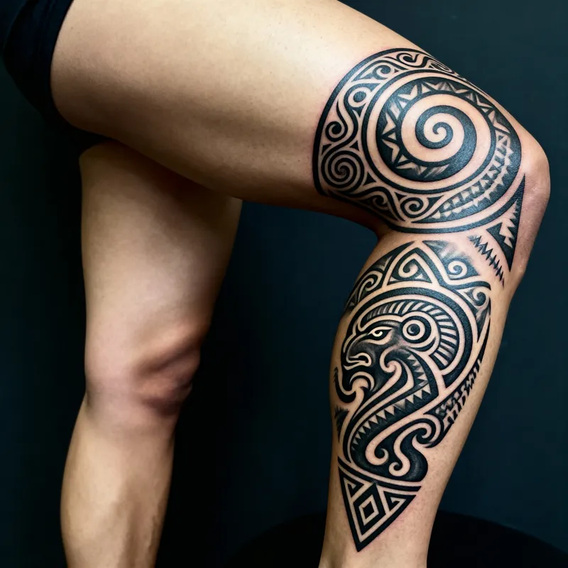Unique Maori Tattoo Design for Leg with Deep Meanings