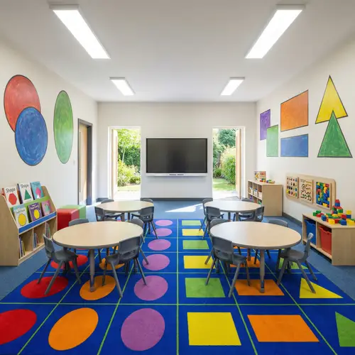 Educational Classroom with Geometry-themed Decor
