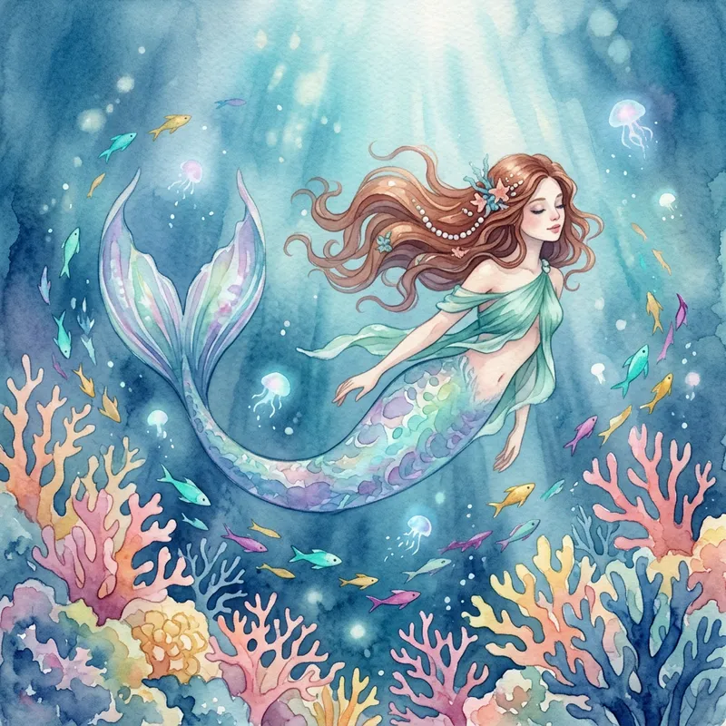 Captivating Underwater Mermaid Scene with Ethereal Beauty Captivating Underwater Mermaid Scene with Ethereal Beauty