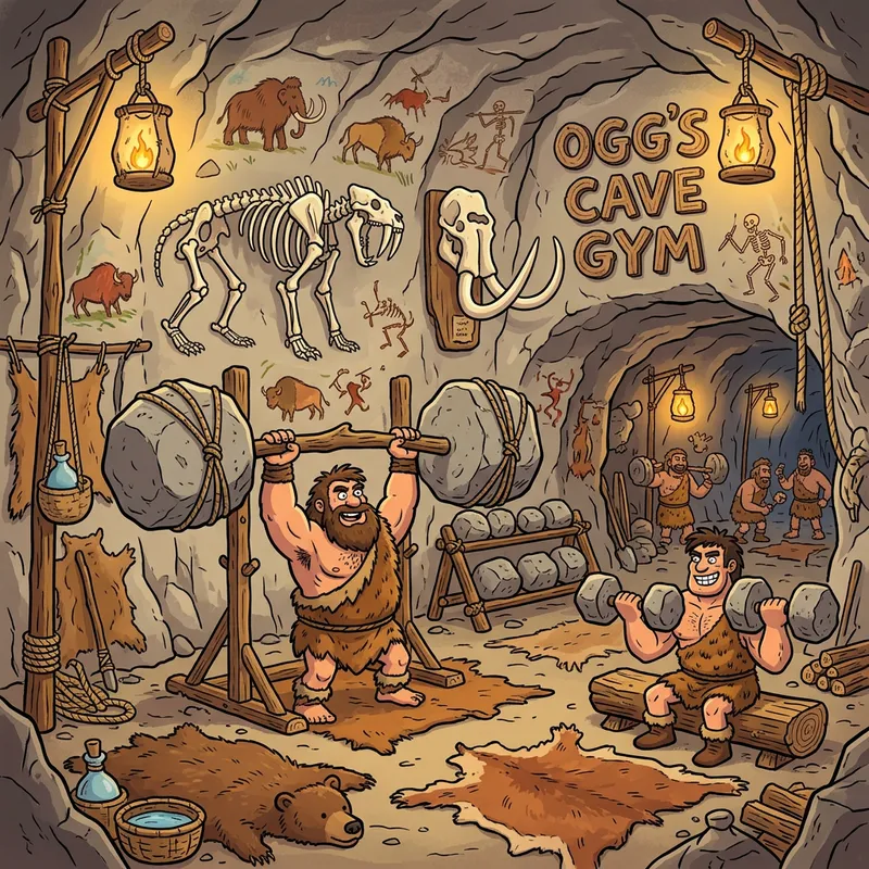 Stone Age Cartoon Gym: Workout in Prehistoric Style