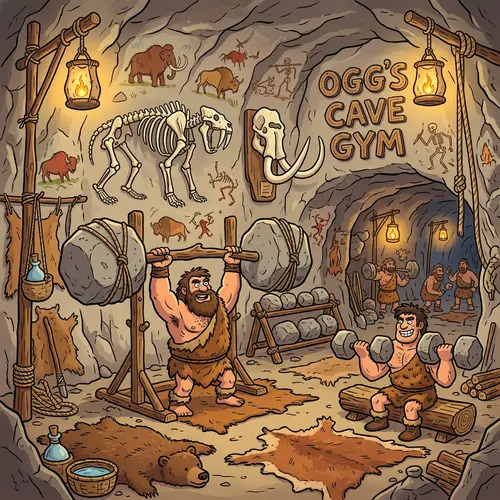 Stone Age Cartoon Gym: Workout in Prehistoric Style