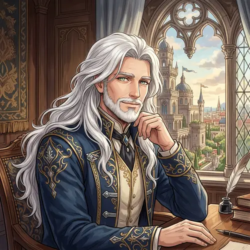 Anime Character with Long White Wavy Hair and Green Eyes