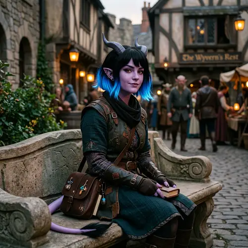 Lilac Tiefling Teen with Black Bobcut & Blue Tips