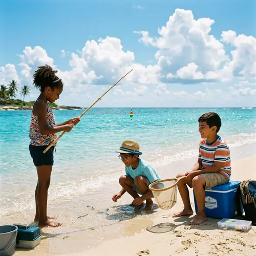 Children Fishing by the Sea - Diverse Group Enjoying a Day Out