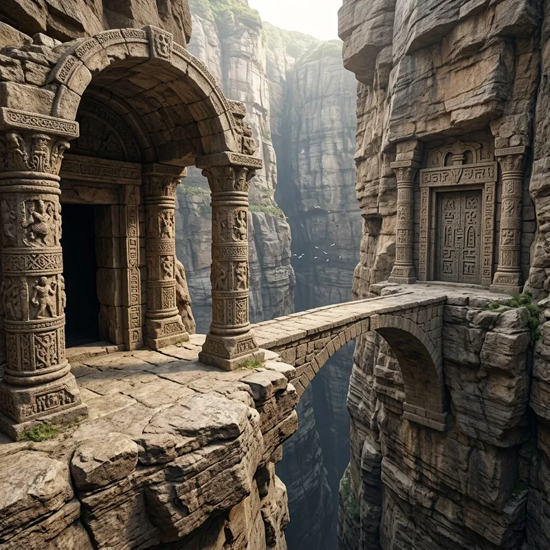 Ancient Architectural Entrance with Decorated Columns Ancient Architectural Entrance with Decorated Columns