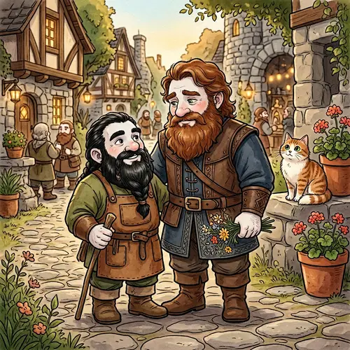 Charming White-skinned Dwarf in Love with Taller Dwarf Illustration
