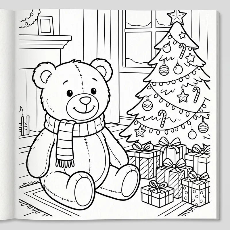 Cute Plush Teddy Bear Christmas Coloring Book
