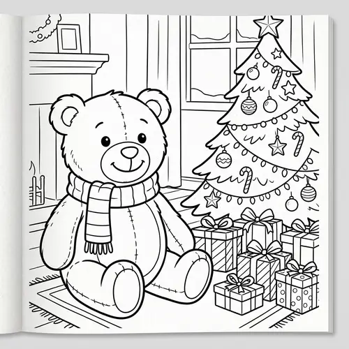 Cute Plush Teddy Bear Christmas Coloring Book