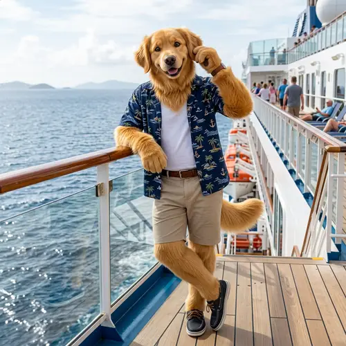 Golden Retriever on Cruise: Anthro Style Photo