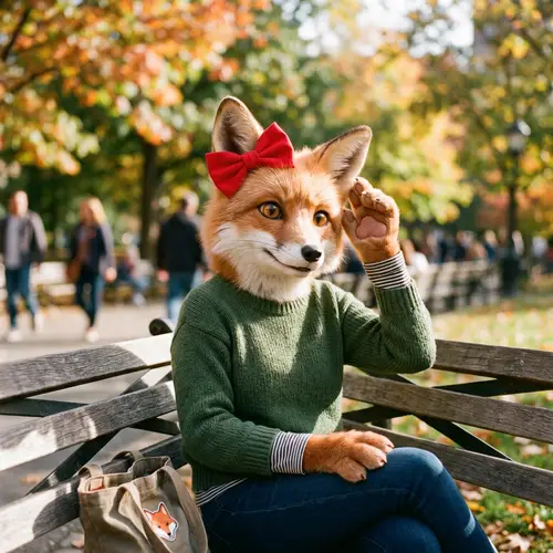 Charming Anthropomorphic Fox with Red Headbow
