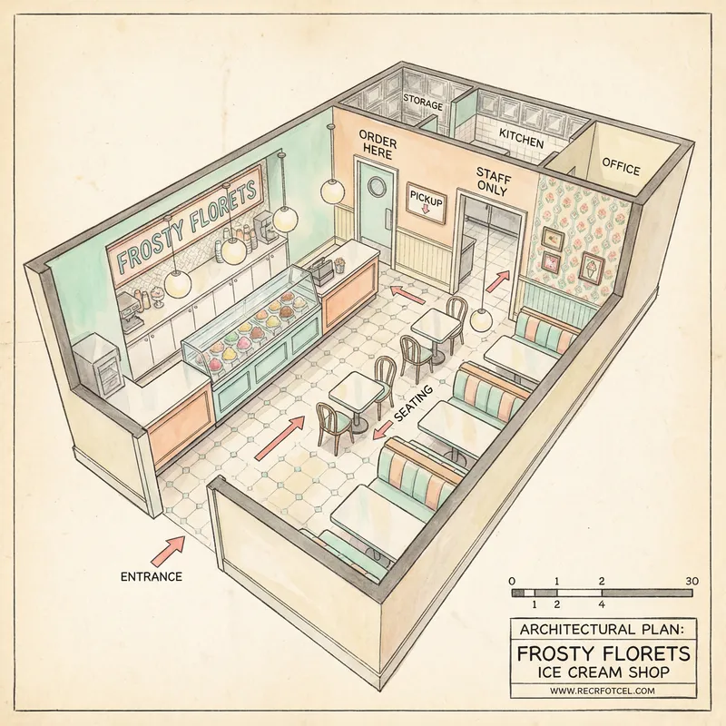 Compact Ice Cream Shop Floor Plan | Frosty Florets Design
