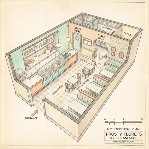 Frosty Florets Ice Cream Shop | Compact Architectural Floor Plan