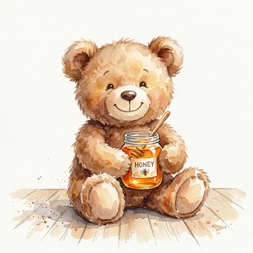Fluffy Brown Stuffed Bear with Honey Jar - Kids Toy