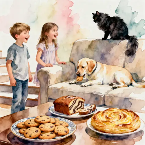 Joyful Living Room Scene with Kids and Pets