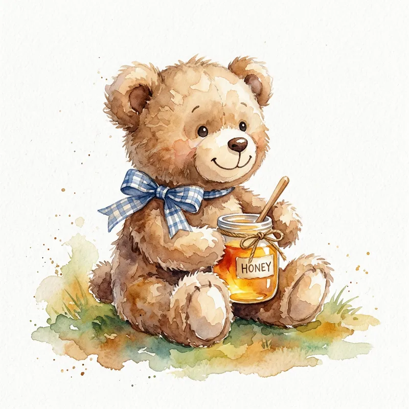 Charming Stuffed Bear Toy - Watercolor Art Charming Stuffed Bear Toy - Watercolor Art
