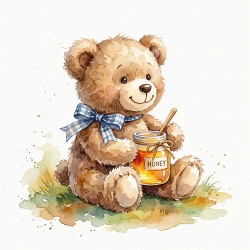 Charming Stuffed Bear Toy - Watercolor Art