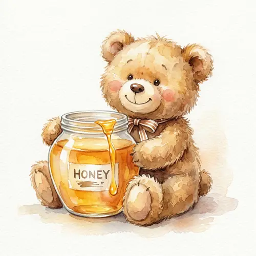 Fluffy Brown Bear Toy with Honey Jar