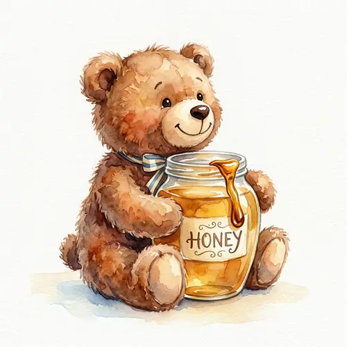 Fluffy Brown Stuffed Bear Toy with Honey Jar