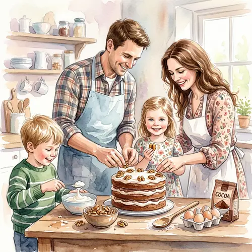 Cozy Family Kitchen Scene with Cake Decoration
