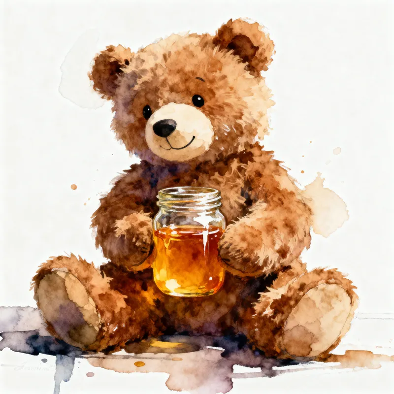 Beautiful Stuffed Bear Toy - Abstract Watercolor Art