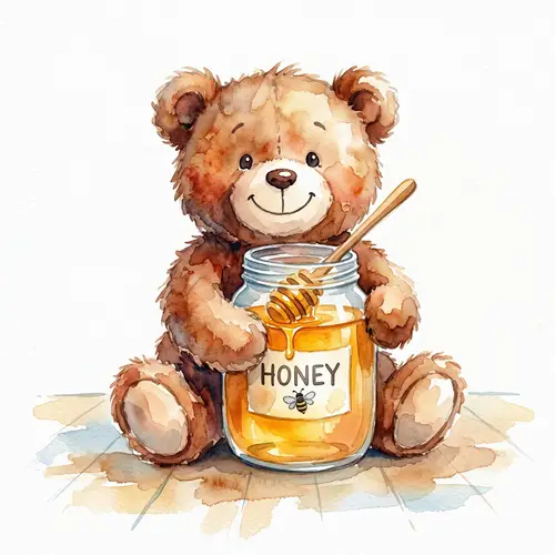 Fluffy Brown Stuffed Bear Toy with Honey Jar