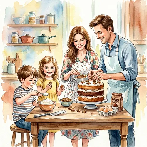 Family Joy in the Kitchen - Watercolor Art