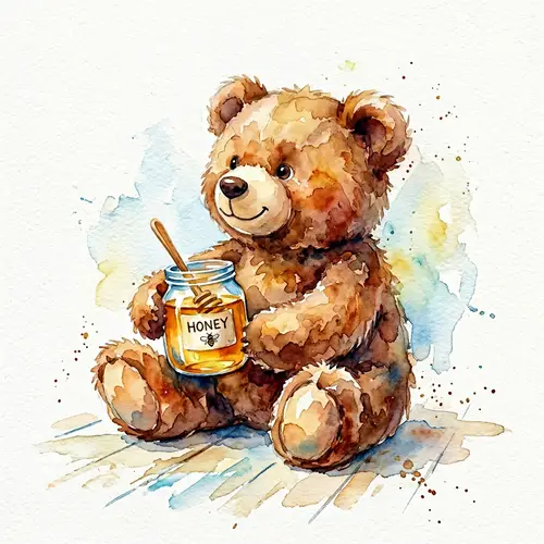 Beautiful Stuffed Bear Toy - Abstract Watercolor Art