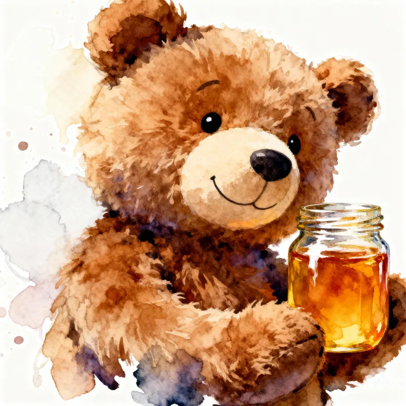 Fluffy Brown Stuffed Bear Toy with Honey Jar