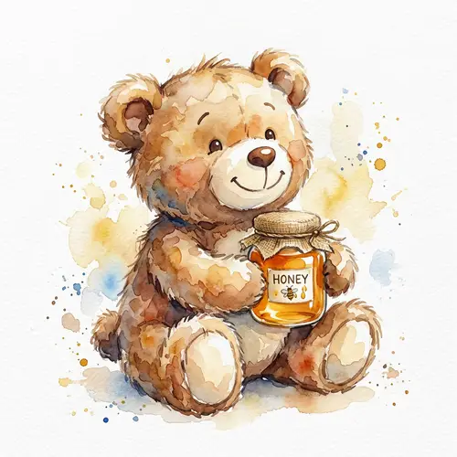 Fluffy Brown Stuffed Bear Toy with Honey Jar