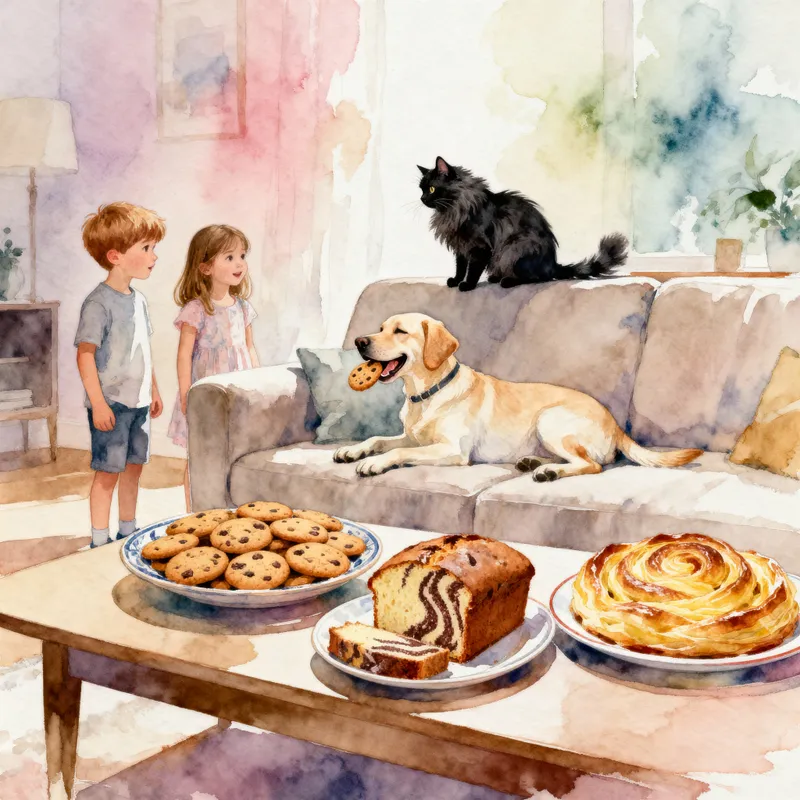 Cheerful Kids and Pets in a Cozy Living Room Scene Cheerful Kids and Pets in a Cozy Living Room Scene