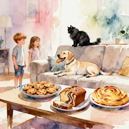 Cheerful Kids and Pets in a Cozy Living Room Scene