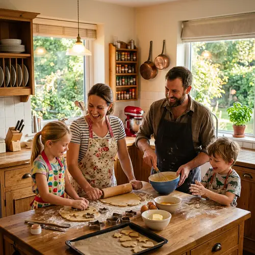 Cozy Family Kitchen Scene in Watercolor