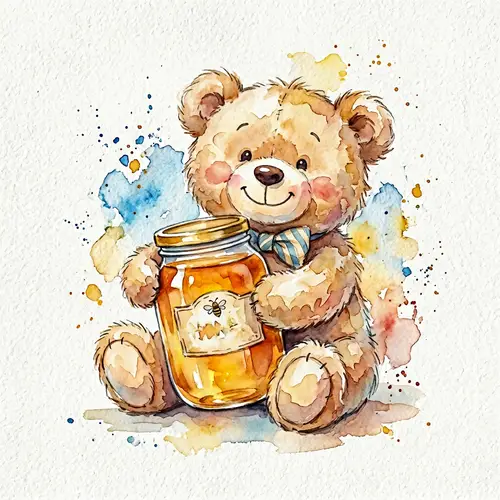 Adorable Fluffy Bear Watercolor Art Print