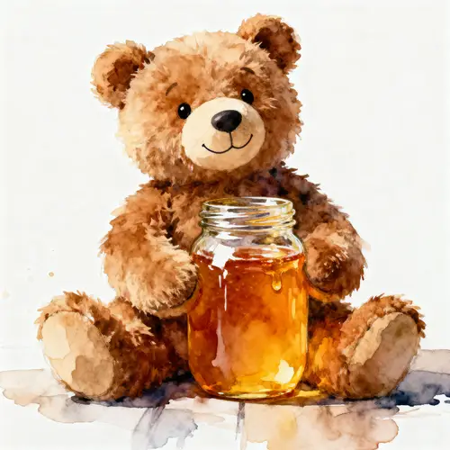 Fluffy Brown Stuffed Bear Toy with Honey Jar