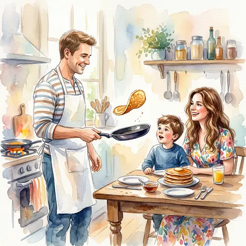 Joyful Family Kitchen Moments in Watercolor Art