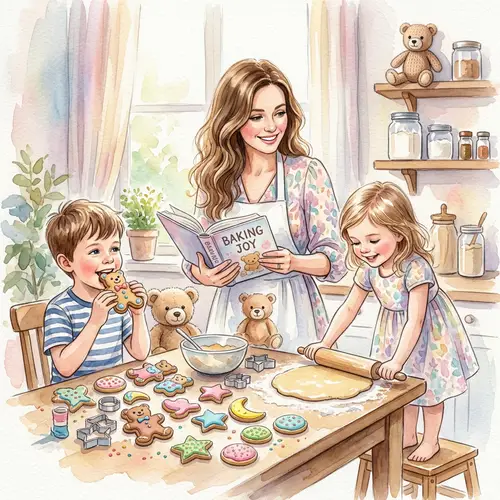 Warm Kitchen Family Scene in Watercolor Art