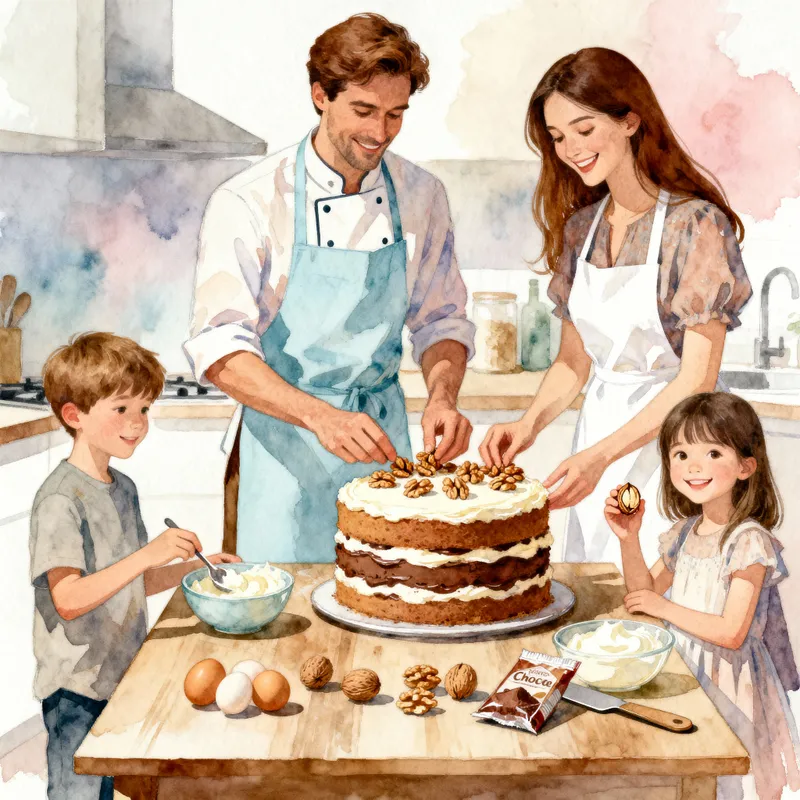 Cozy Family Baking in Watercolor Art
