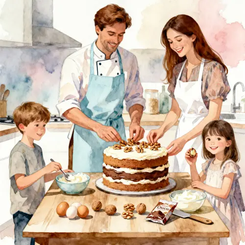 Cozy Family Baking in Watercolor Art