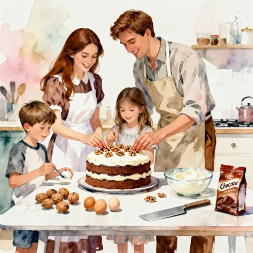Cozy Family Kitchen Scene in Watercolor