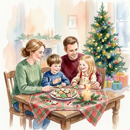 Cozy Christmas Family Celebration in Watercolor