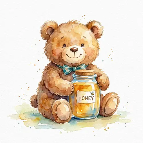 Fluffy Brown Stuffed Bear with Honey Jar
