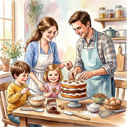 Cozy Family Kitchen Watercolor Scene