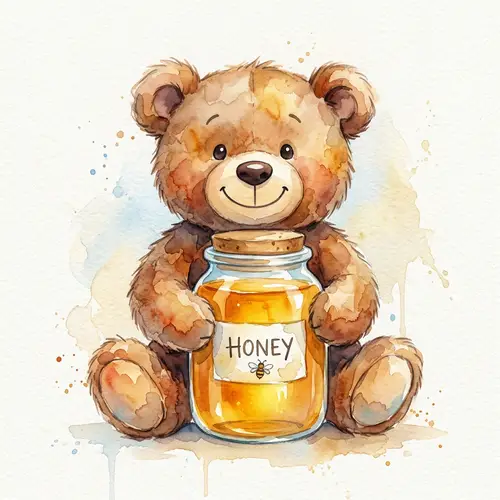 Cute Brown Stuffed Bear Toy with Honey Jar