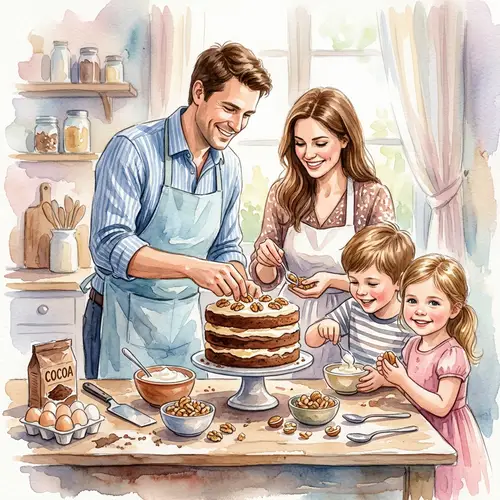 Cozy Family Baking in Watercolor Art
