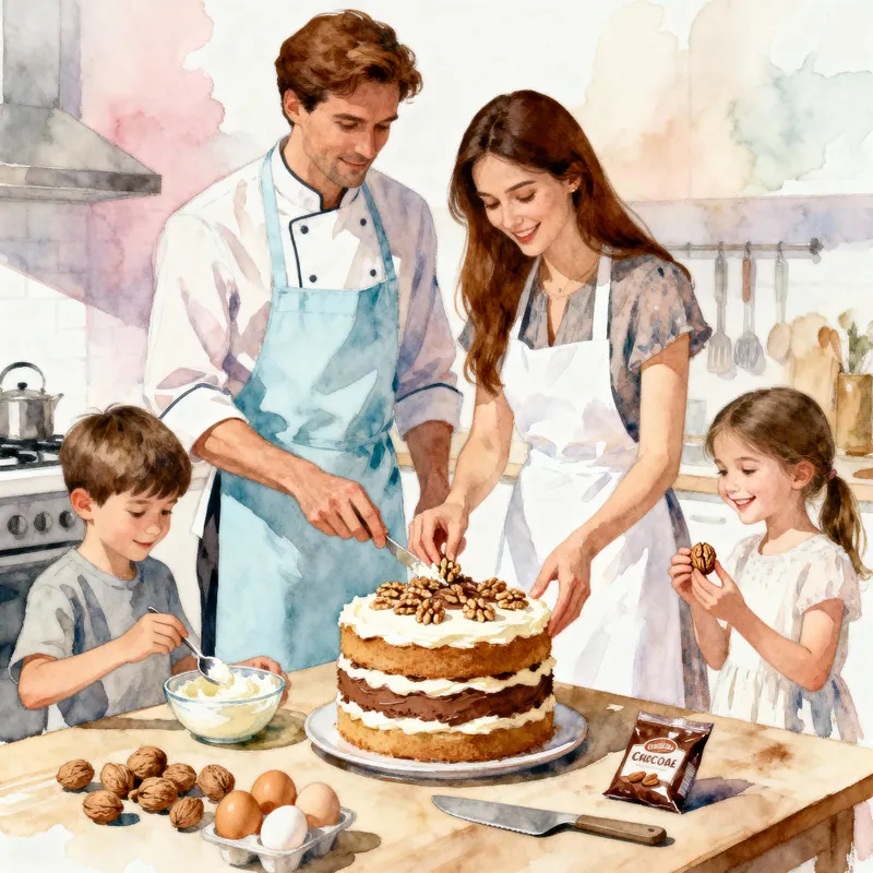 Family Joy in the Kitchen - Watercolor Art